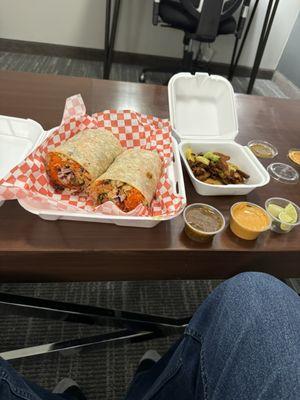 Fish burrito and Al Pastor Taco