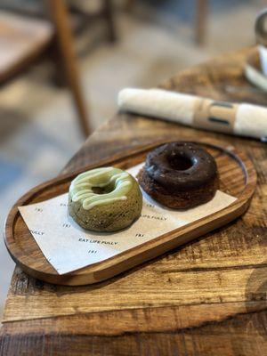 Matcha and chocolate GF V donuts