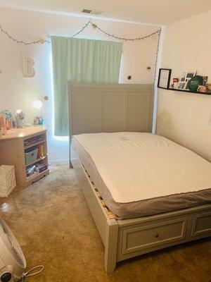 Bed mattress, bed frame, bed headboard, drawers