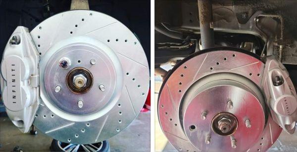 Drilled and slotted rotors for this Infiniti Hybrid