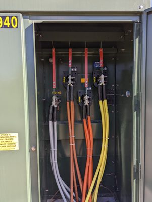 Utility transformer secondary wiring.