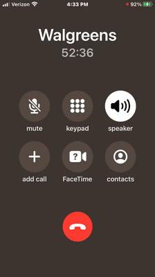 On hold for 52 minutes.