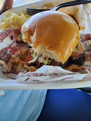 Brisket sandwich,  bake bean's & potato salad