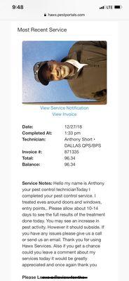 This is the technical that lied and claimed he completed service.  Liar!!! Don't trust this company!