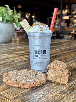 Gingersnap Milkshake --  Gingersnap mixed into our housemade soft serve, topped with whipped cream, more crumbles, & shortbread cookie