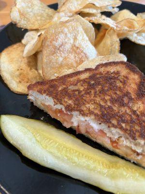 Grilled cheese with multigrain bread- Swiss and provolone with tomato- delish