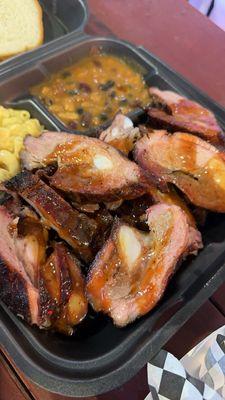 3 Meat Plate - Rib Tips with sides of Potato Salad + Mac & Cheese