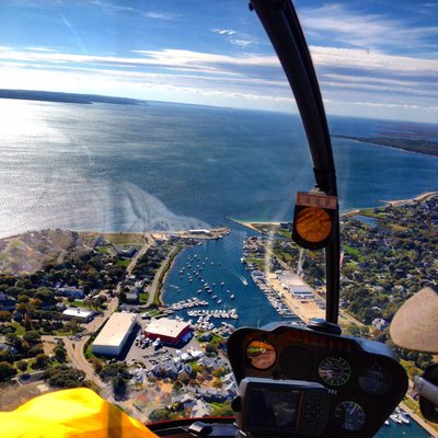 MacDougalls', Falmouth Harbor & Vineyard sound. Taken from the cockpit of a private helicopter.