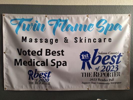 Thank you Solano County for voting us the best spa in 3 categories Medical Spa, Therapeutic Massage & Customer Service in 2023!!!