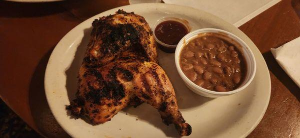 Half chicken with beans