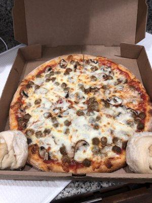 Medium sausage and mushroom pizza