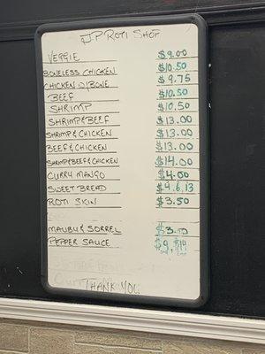 Menu (which should be up front when customers come in)