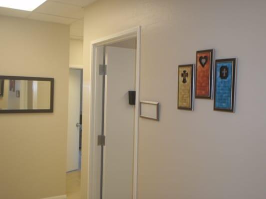 Hallway to Exam rooms. We do Annual Cervical  and Prostate Cancer Screenings.