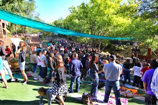 Sunday service in the amphitheater.