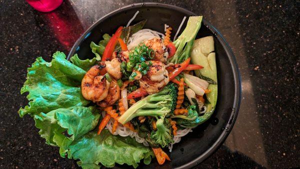 #52, stir fry with shrimp, vermicelli, and basil sauce