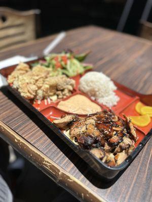 Teriyaki Chicken, Chicken Karaage, House Salad   Lunch bento box