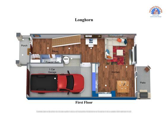 First floor custom home design layout.