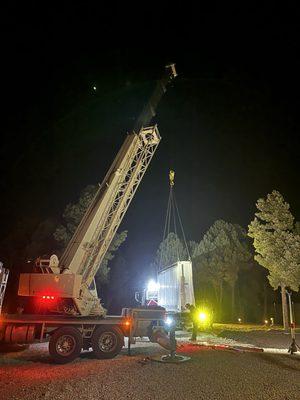 Moving an expandable office building.