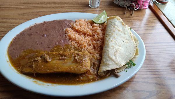 Tamale and taco plate