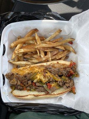 Philly cheesesteak and fries