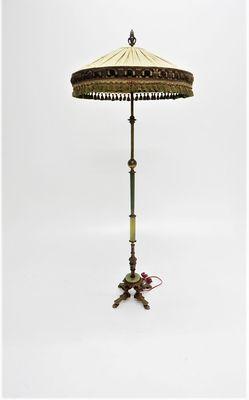 deco floor lamp with a large hand made silk shade