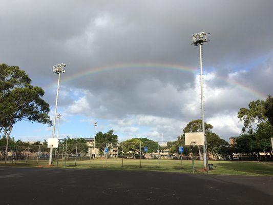 Double Rainbow over Kukui Gardens Tai Chi area at Beretania Park.