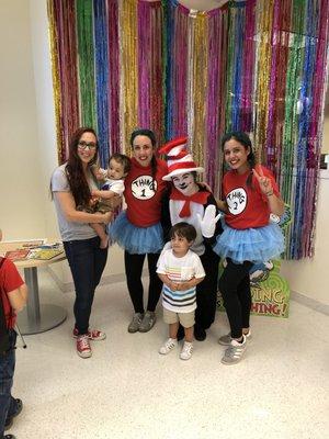 Dr. Seuss event at the library. They have a lot of free baby, toddler, and family events.