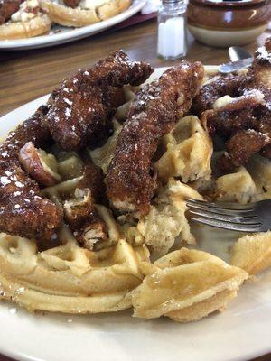 Chicken n waffles with bacon butter