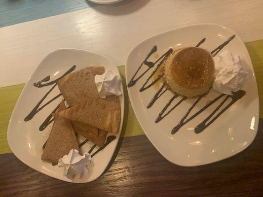 Sopapillas and Flan.