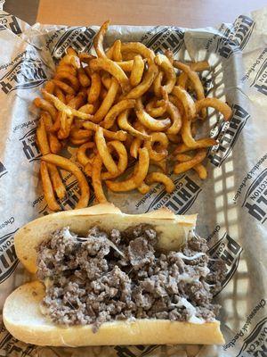 5" Philly cheesesteak and large curly fries