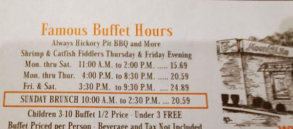 Buffet hours/prices