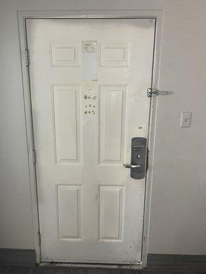 Horrible paint job around door, and very dirty