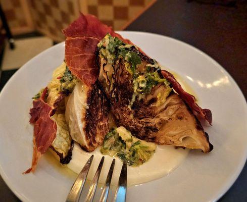 Charred cabbage with the country ham and delicious sauce