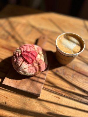 Hot Chocolate ( cacao Milk ) and a special heart concha for Valentine's Day