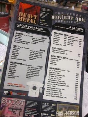 Menu of other packages + a la carte pricing