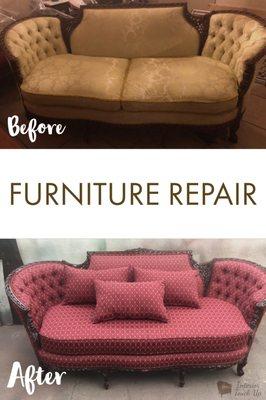 Leather love seat sofa reupholstered.