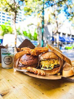 Ultimate Sando.  Eggy.  Matcha Latte.  Waffle Fries.