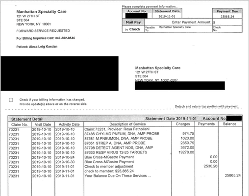 Fraudulent $28k invoice for a strep throat test by Dr. Fathollahi.