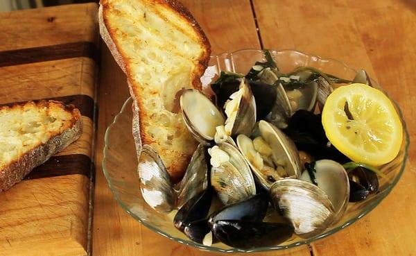 Mussels and clams.