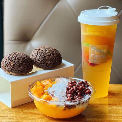 S10.Brown Sugar Cream Puffs, A6. Snow White Mango Juice with Red Beans, D13 Mixed fruit jasmine tea