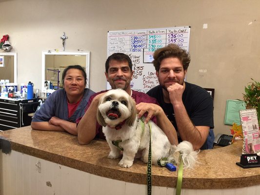 Max with the team at Professional Grooming. They have done wonders with Max whose behavior has improved since Richard started grooming him.