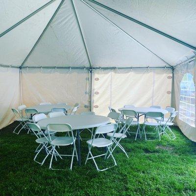 Tables and chairs in 20x40 Frame Tent