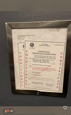 Conditional certificate for years on the broken and dangerous elevators