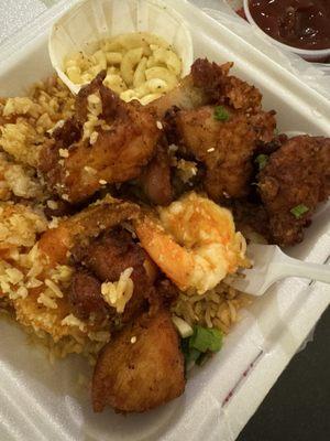 Mochiko chicken and garlic shrimp