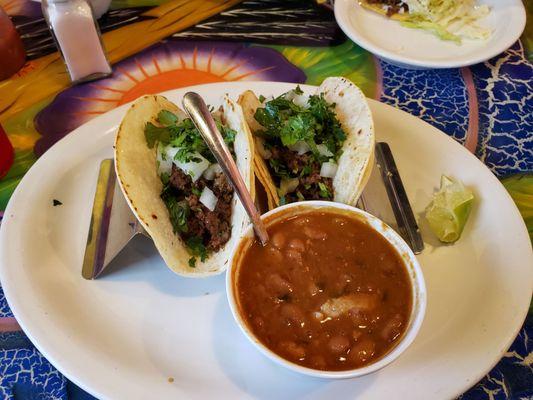 Beef soft tacos lunch portion