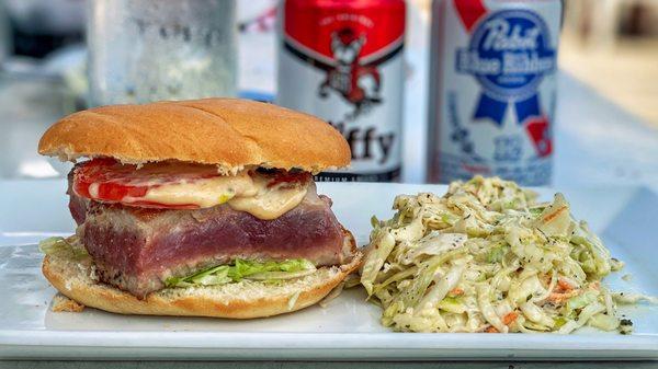 Seared Ahi Sandwich / Slaw / Old Tuffy / Pabst