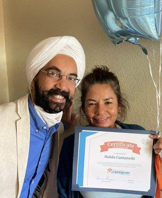 Gulraj with our July Caregiver of the Month