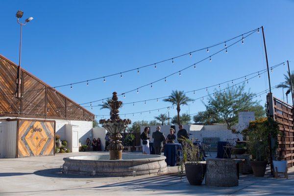 Courtyard set up for cocktails and dancing later