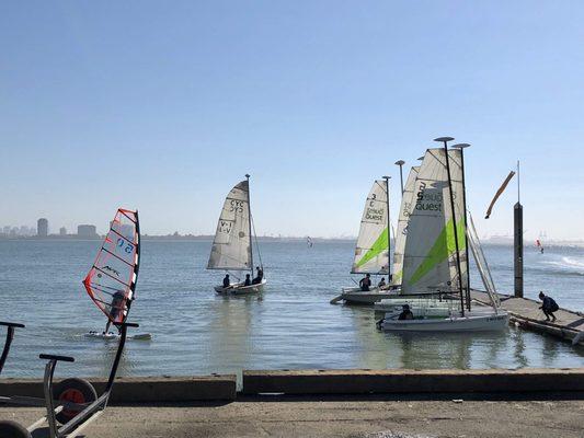 Windsurfers and Sailors at the Club