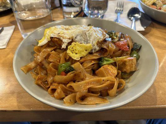 Drunken noodles with tofu and an egg on top.  Kids food was not hot and really scrumptious.